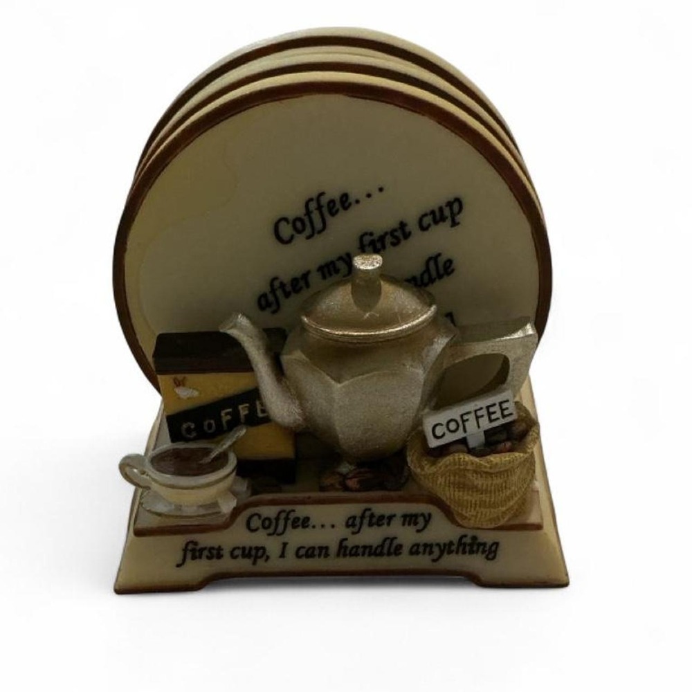 Vintage‎ Coffee Coaster Set Cream 3D Sculpted Base 4pc